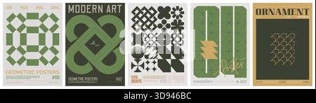 Set modernism art colorful trendy poster, artwork minimalistic and  brutalism style, abstract geometric A4 rave postmodern composition, vector simple Stock Vector
