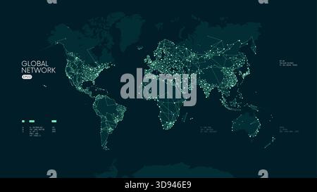 Global social network connection, Futuristic abstract of world Communication map internet and technology, Vector tech plexus geometric background, Glo Stock Vector