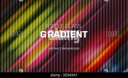 Abstract ripple glass distortion with vibrant gradients smooth fluted vertical lines, Reeded dynamic design blending bright colors, Vector geometric p Stock Vector