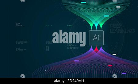 AI deep learning machine learning algorithm technology for artificial intelligence, Big data technology and network analyzing, Vector visualization in Stock Vector