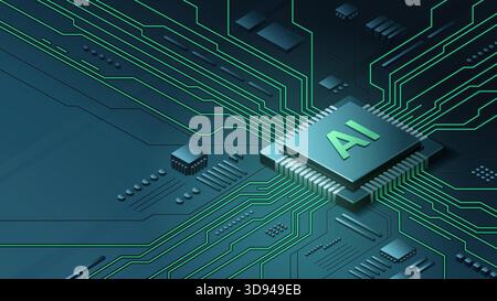 AI Chip on futuristic circuit board with digital data flow, Future global artificial intelligence science and technology, analytics and machine learni Stock Vector