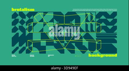 Brutalism abstract vector mint color background with Postmodern geometric graphic shapes in Y2K aesthetics, trendy colorful modernism artwork banner, Stock Vector