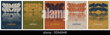 Brutalism minimalist poster art design with postmodern shapes and bold elements, Abstract gradient geometric strange pattern artwork, Pastel color mod Stock Vector