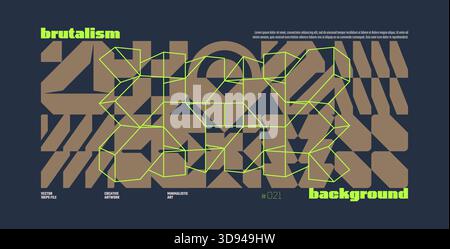Brutalism abstract vector prussian blue color background with Postmodern geometric graphic shapes in Y2K aesthetics, trendy colorful modernism artwork Stock Vector