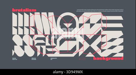 Abstract vector geometric background, tech shapes and lines composition, symmetrical trendy colorful modernism artwork banner in brutalism aesthetics, Stock Vector