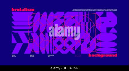 Brutalism abstract vector navy blue background with Postmodern geometric graphic shapes in Y2K aesthetics, trendy colorful modernism artwork banner, v Stock Vector