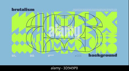 Brutalism abstract vector light blue background with Postmodern geometric graphic shapes in Y2K aesthetics, trendy colorful modernism artwork banner, Stock Vector