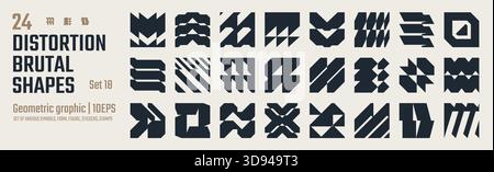 Brutalist vector shapes, Postmodern abstract geometric graphic bold Y2K elements, trendy cyber design symbols in futuristic aesthetics, set of Sci Fi Stock Vector
