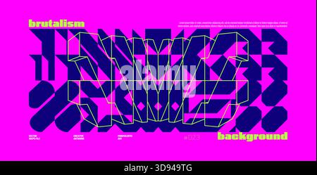 Brutalism abstract vector fuchsia color background with Postmodern geometric graphic shapes in Y2K aesthetics, trendy colorful modernism artwork banne Stock Vector