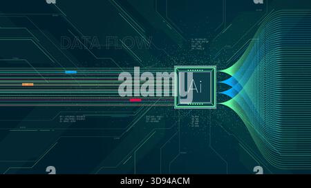 Database processing using AI chip computer algorithms and AI deep learning machines, big data visualization, information flow sorting and analysis, vo Stock Vector