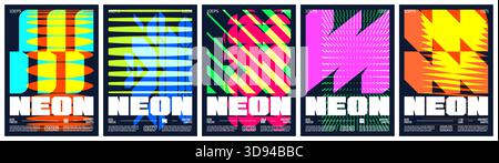 Rave acid art colorful trendy poster, abstract geometric composition graphic in overlap glitch aesthetics, vector simple shapes print artwork modernis Stock Vector