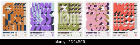 Color pastel vector trendy simple modern isometric mosaic pattern, Postmodern abstract geometric ornament in brutalism aesthetics, A4 bold minimalisti Stock Vector
