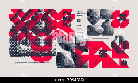 Dithering bitmap Y2K bold vector pixelated modernism artwork banner 8 bit aesthetic, abstract vector color background with postmodern geometric graphi Stock Vector