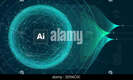 Futuristic technology cluster analysis polygon structure plexus data sorting, sphere consisting of connection networks, neural communication bundle of Stock Vector