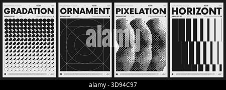 Modern abstract poster collection, vector minimalist posters with geometric shapes in black and white, brutalist style inspired graphics, bold aesthet Stock Vector