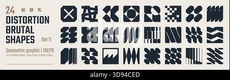 Postmodern abstract geometric graphic elements, Refraction and distortion glass effect various form, Brutalist vector shapes, trendy retro design symb Stock Vector