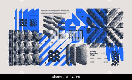 Dithering bitmap abstract vector color background with Postmodern geometric graphic brutalism shapes, Y2K bold vector pixelated modernism artwork bann Stock Vector