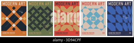 Modern art colorful trendy poster, abstract geometric composition graphic in Y2K aesthetics, vector simple shapes rave print artwork modernism and min Stock Vector