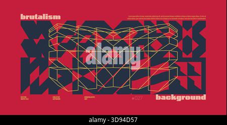 Symmetrical trendy colorful modernism artwork banner in brutalism aesthetics, Abstract vector geometric background, tech shapes and lines composition, Stock Vector