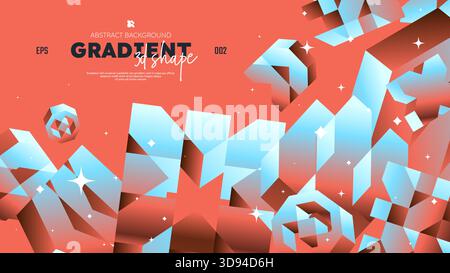 Realistic 3D vector shapes with gradient colors, Gradient brutal contemporary figure, flying abstract postmodern geometric volumetric different shapes Stock Vector