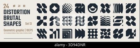 Postmodern abstract geometric graphic elements, Refraction and distortion glass effect various form, Brutalist vector shapes, trendy retro design symb Stock Vector