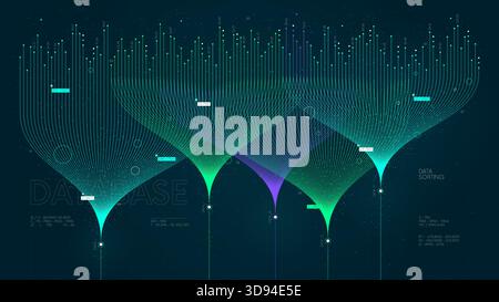 Vector visualization information stream analysis, machine data sorting, Big data technology and network analyzing, AI deep learning machine learning a Stock Vector