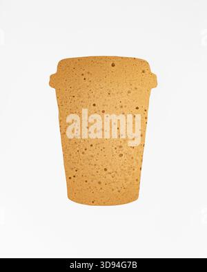 Creamy coffee foam visible through a paper coffee cup shaped gap on white background. Minimal coffee to go concept. Creative trendy takeaway coffee. Stock Photo