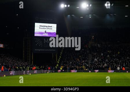 The big screen displays a VAR check for a possible red card for serious ...