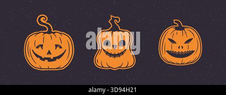 Halloween pumpkin pack with different moods from creepy to cute ready to drop into your design Stock Vector