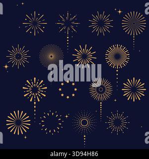 Warm brown and deep blue fireworks light up the scene. Fireworks background for a cozy Christmas party, celebration posters, or holiday banners. Stock Vector