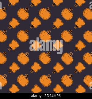Seamless hand drawn pumpkin pattern on dark background great for fall designs Halloween prints or wrapping Stock Vector