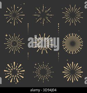 Golden fireworks with earthy tones on a calm night sky. Fireworks background for Christmas party, banners, posters, or festive celebration invites. Stock Vector
