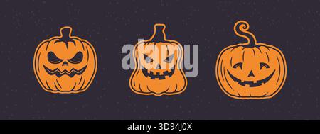 Expressive Halloween pumpkins set isolated on white easy to use in any design Stock Vector