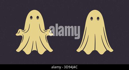 Classic Halloween ghost illustration with expressive eyes and flowing form vintage style perfect for stickers or posters Stock Vector