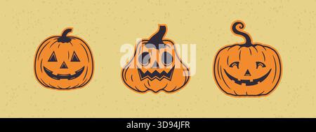 Clean vector Halloween pumpkins with old school charm great for print or digital Stock Vector
