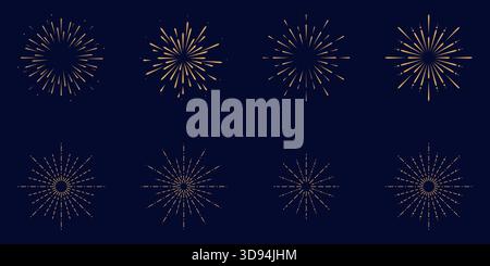 Gold festive fireworks. Christmas pyrotechnics firecracker party. Fireworks background for banner, poster. Independence, celebration, anniversary Stock Vector