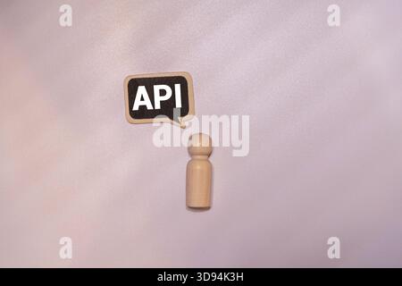 Young woman touching hologram interface with API acronym word icon. Internet and technology concept. Business, programming, interface, application and Stock Photo