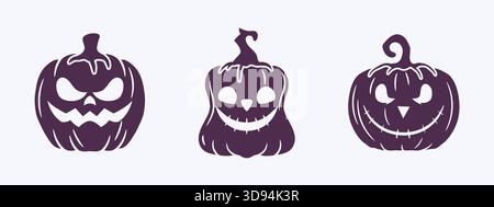 Set of vintage Halloween pumpkins with classic jack o lantern faces great for logos prints and seasonal designs Stock Vector