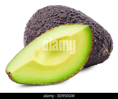 Avocado isolated on white background. Avocado fruit clipping path. Avocado half macro studio photo Stock Photo