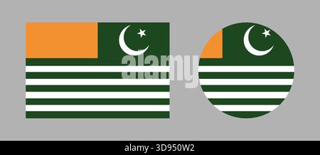 Azad Kashmir round, rectangular flag. Set of circular, rectangle flag symbols. Flag of Azad Kashmir button, banner, icon, background collection Stock Vector