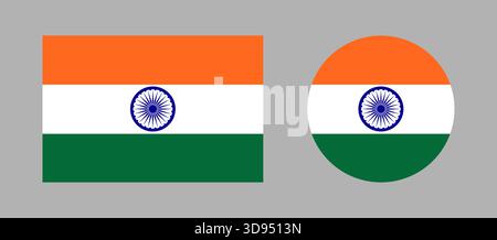 India flag. National flag of India rectangular, round sign, symbol. Circle, rectangle flag of India badges. Stock Vector