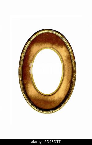 An elegant, vintage oval frame with golden rim and brownish-gold matting, designed to showcase cherished artwork or portraits Stock Photo