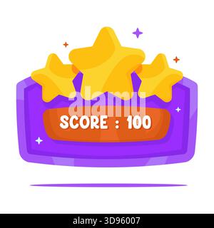 Three-star badge icon for completed level, achievement reward, or mission completion in game Stock Vector