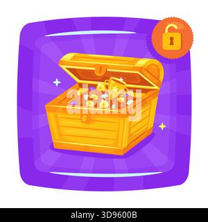 Unlock treasure chest badge icon Stock Vector