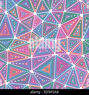 Triangles pattern geometric design. Multiple repeated inner triangles. Large shape size. Multicolored style. Seamless pattern. Vibrant vector tiles. Stock Vector