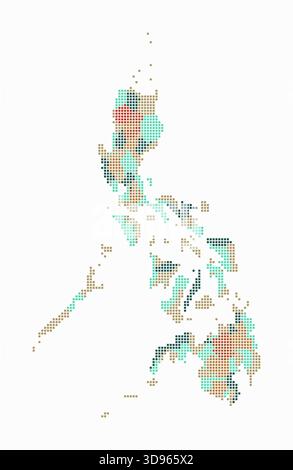 Philippines dotted map. Digital style map of the country on a white background. Philippines shape with square dots. Colored dots style. Stock Vector