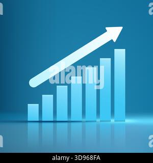 modern 3D blue bar chart illustrating financial progress. graph corporate presentations and annual reports, showing a successful upswing in sales and Stock Vector