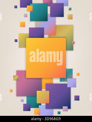 modern abstract background dynamic overlapping squares in vibrant orange, purple, and teal gradients. contemporary digital wallpaper or a creative tem Stock Vector