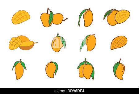 Mango fruit vector illustration set, Mango fruit vector, Mango svg, Mango drawing, Mango icon, Mango illustration. Stock Vector
