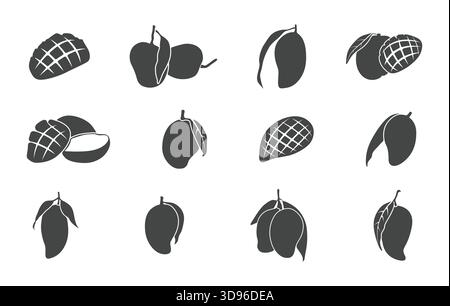 Mango silhouette set in white background, Mango fruit vector, Mango svg, Mango drawing, Mango icon. Stock Vector